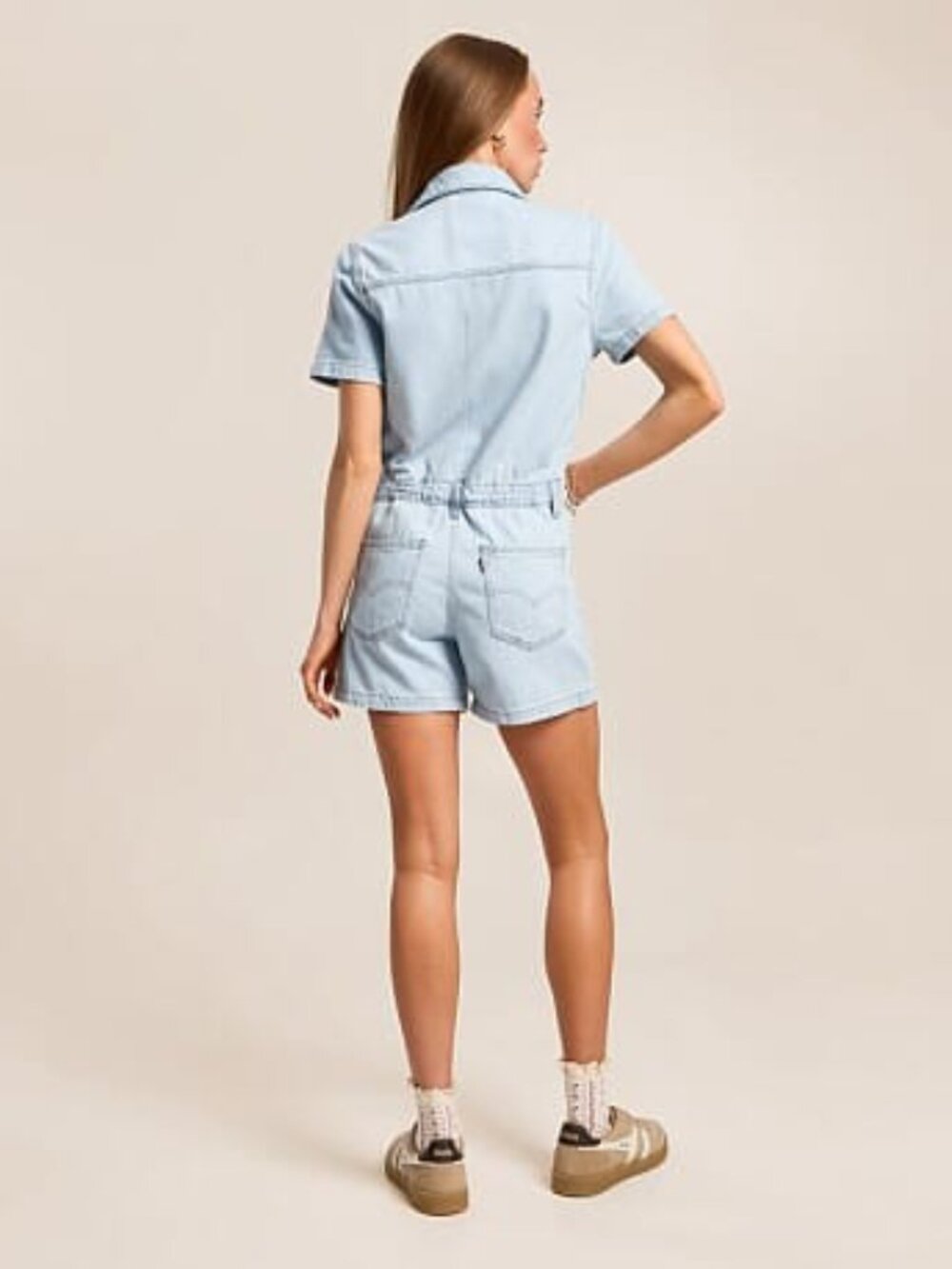 Levi's NWT Women's XL Light Wash Heritage Short Sleeve Button Shorts Romper - Picture 4 of 11